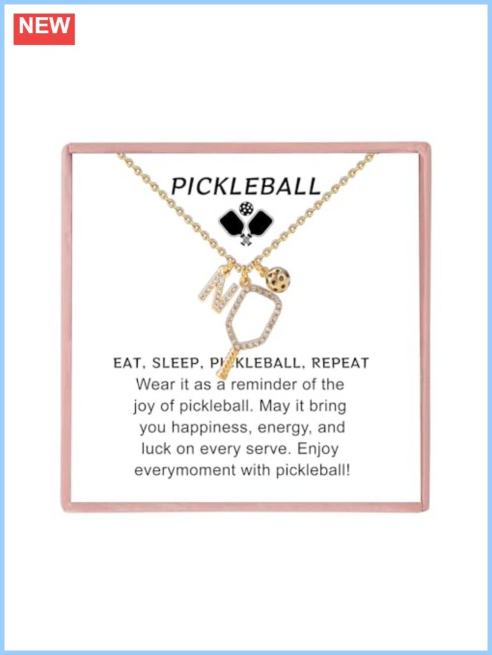18K Gold Plated Pickleball Pendant Necklace Women Sports Jewelry Gift